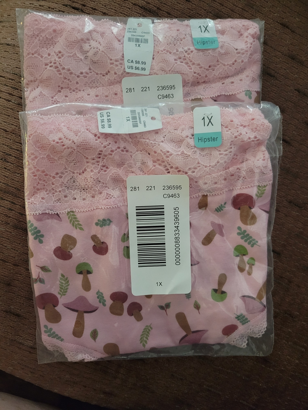 2 PAIR Adorable Maurices Pink Mushroom Print Hipster Panties-1X- NWT